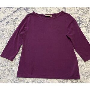 Croft & Barrow Womens Large Purple 3/4 Sleeve Stretch Top Grommet Neckline Shirt